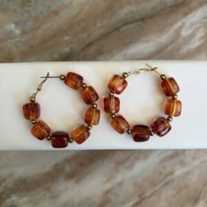 Boucles d'oreilles créoles VIC - Doré & ambre