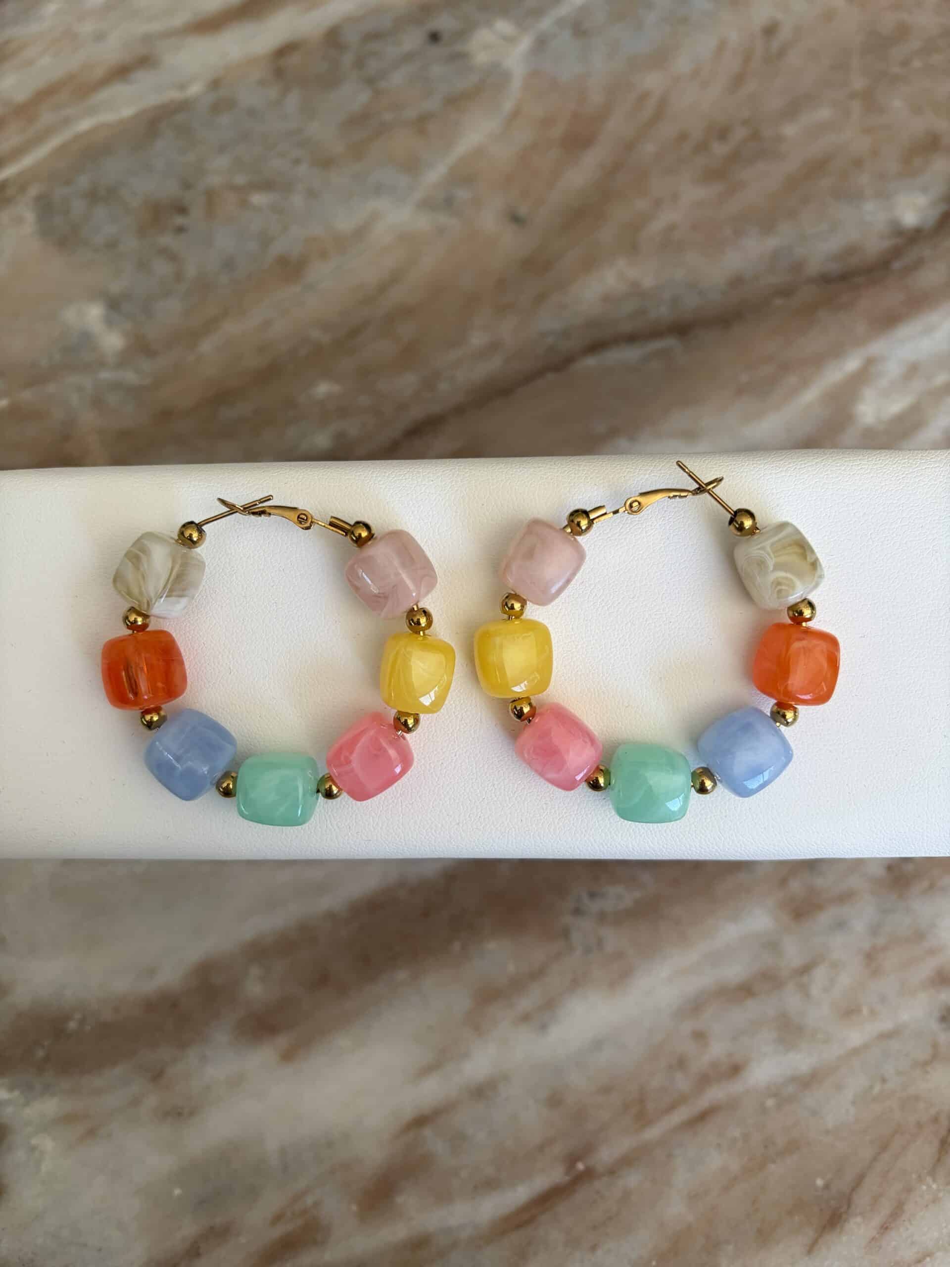 Boucles d'oreilles créoles VIC - Doré & multicolore