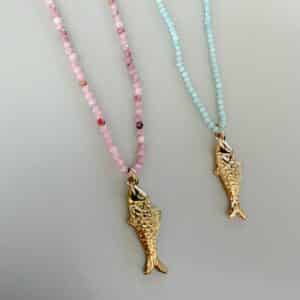 Collier POISSON - DORÉ - Bleu