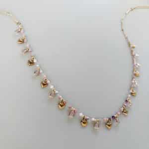Collier PAMPILLES COEURS - Doré et Rose