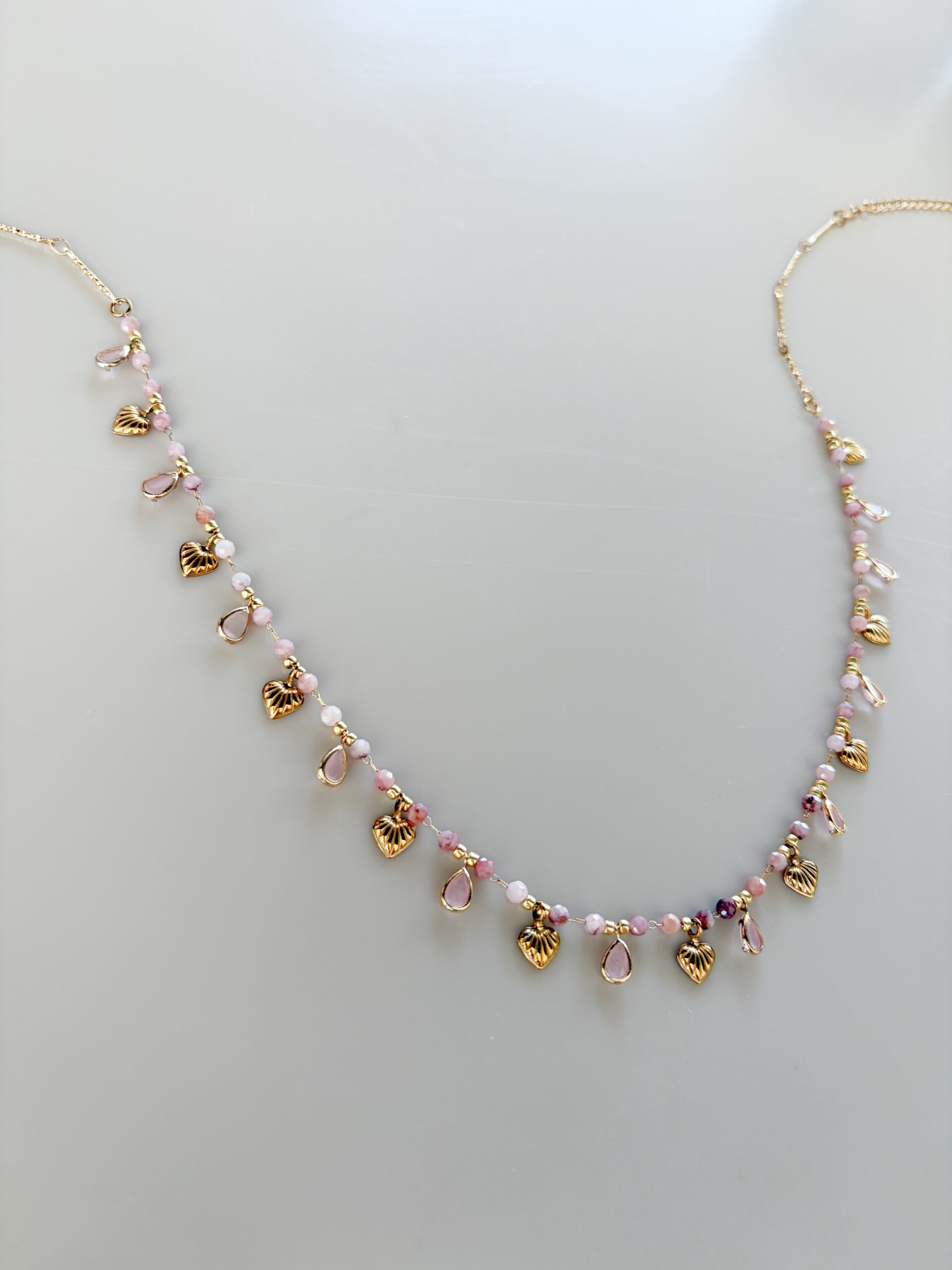 Collier PAMPILLES COEURS - Doré et Rose