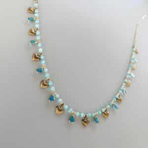 Collier PAMPILLES COEURS - Doré et Bleu