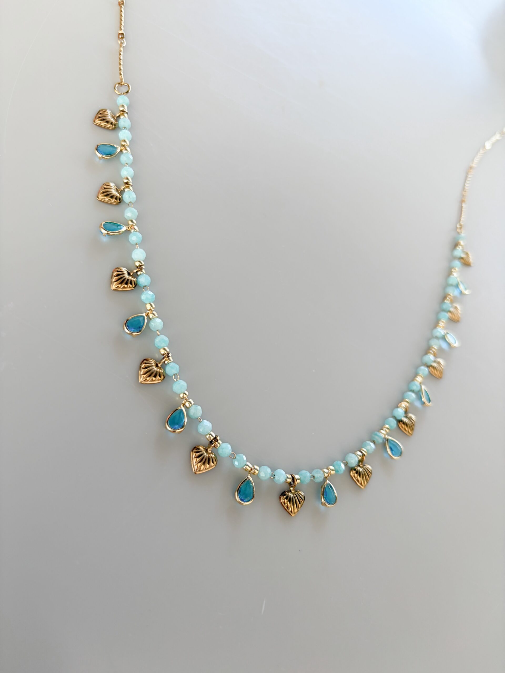 Collier PAMPILLES COEURS - Doré et Bleu