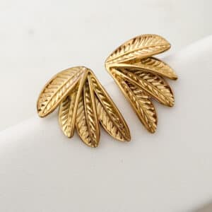 Grosses boucles d'oreilles en acier inoxydable doré en forme de grandes feuilles - Bijou en acier inoxydable la Boutique de Cha