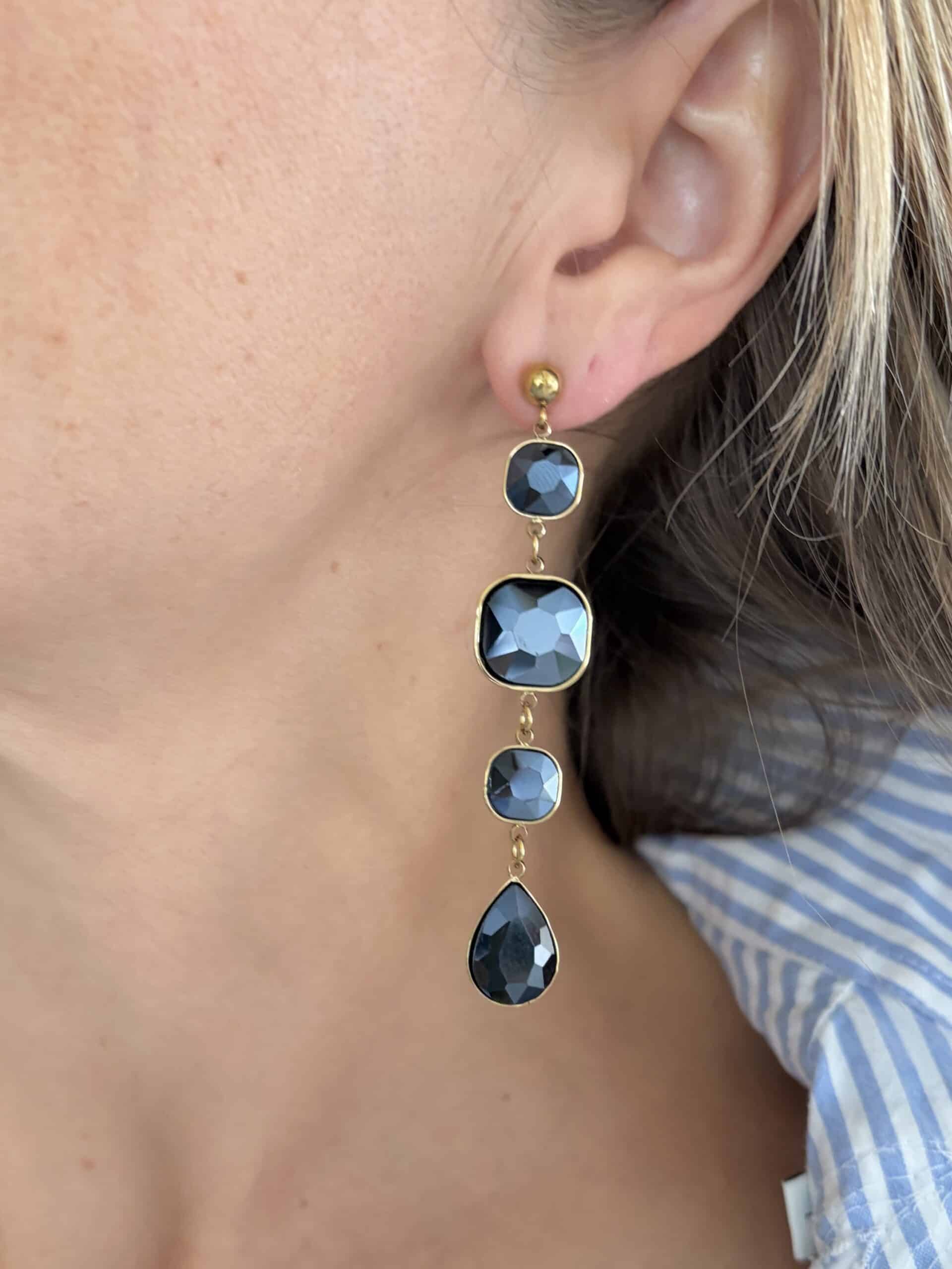 Boucles d’oreilles pendantes CHLOÉ - Doré & Bleu