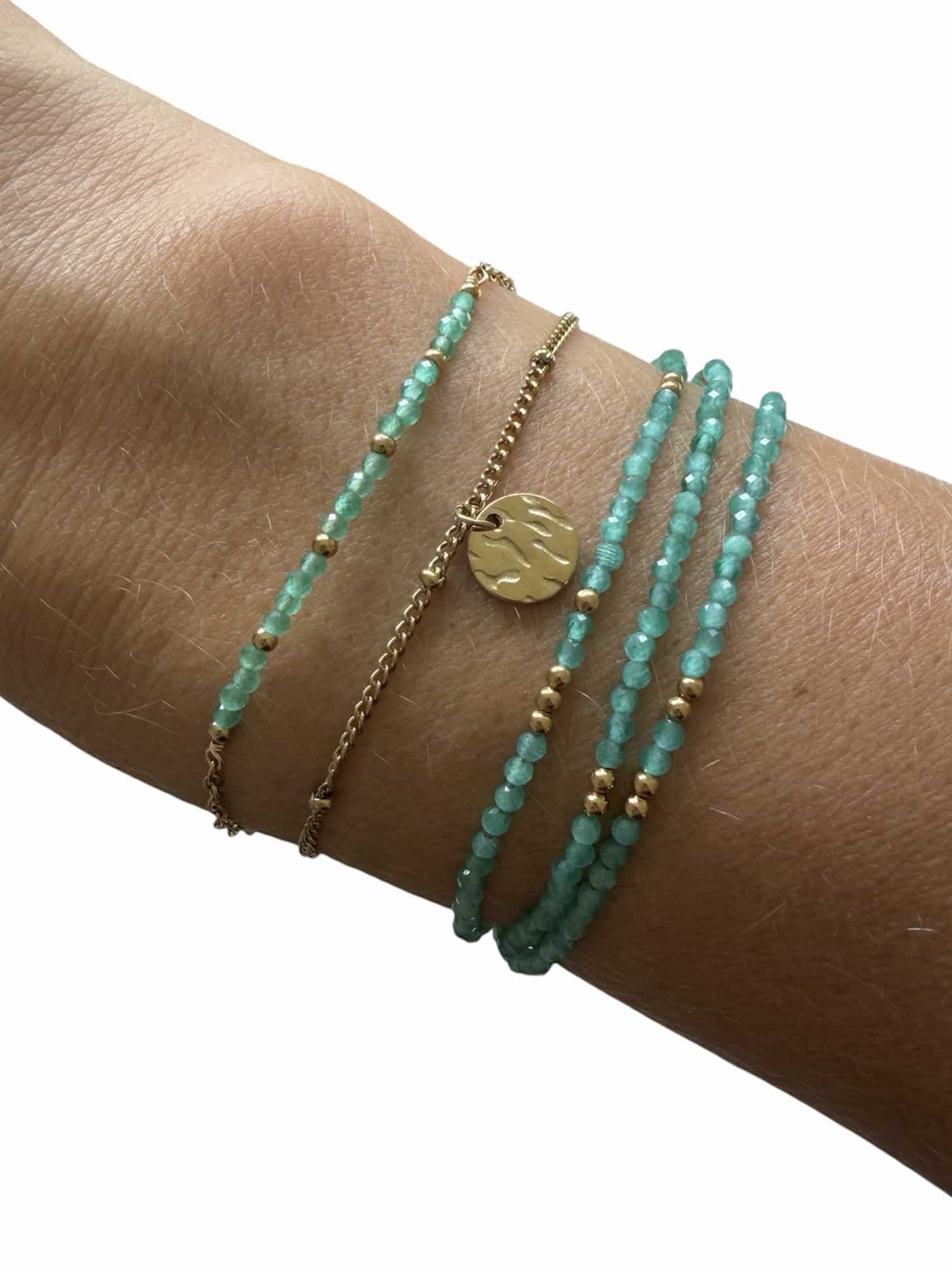 Bracelet trois tours SCINTILLANT - Doré & Vert émeraude – Image 2