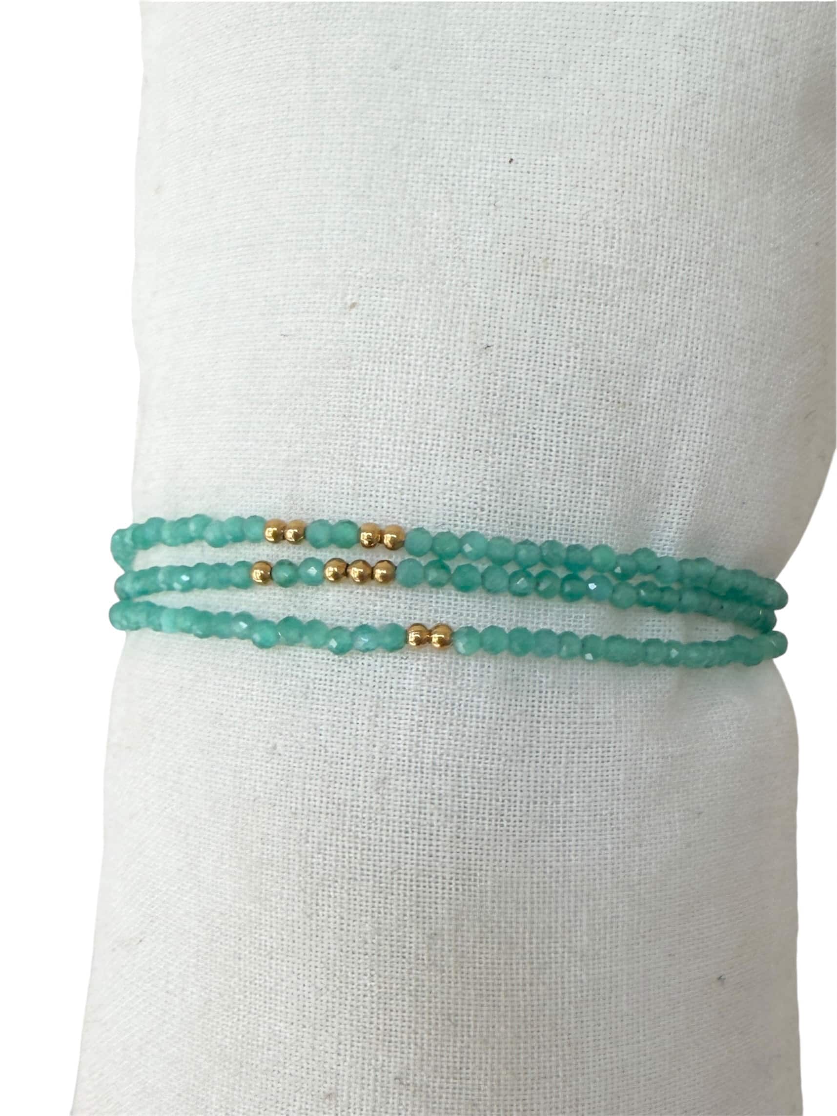 Bracelet trois tours SCINTILLANT - Doré & Vert émeraude
