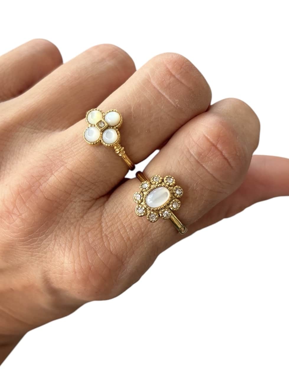 Bague fleur en acier et nacre bijou la boutique de cha