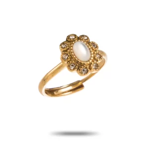 Bague fleur en acier inoxydable, nacre et strass BIjou la boutique de cha