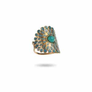 Bague paon en acier inoxydable émaillé de bleu avec pierre naturelle bijou wtaerproof la boutique de cha