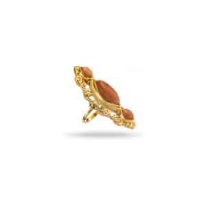 Bague très large au doigt dans un style barique avec pierres naturelles de couleur vieux rose Bijou waterproof en acier inoxydable La boutique de Cha.