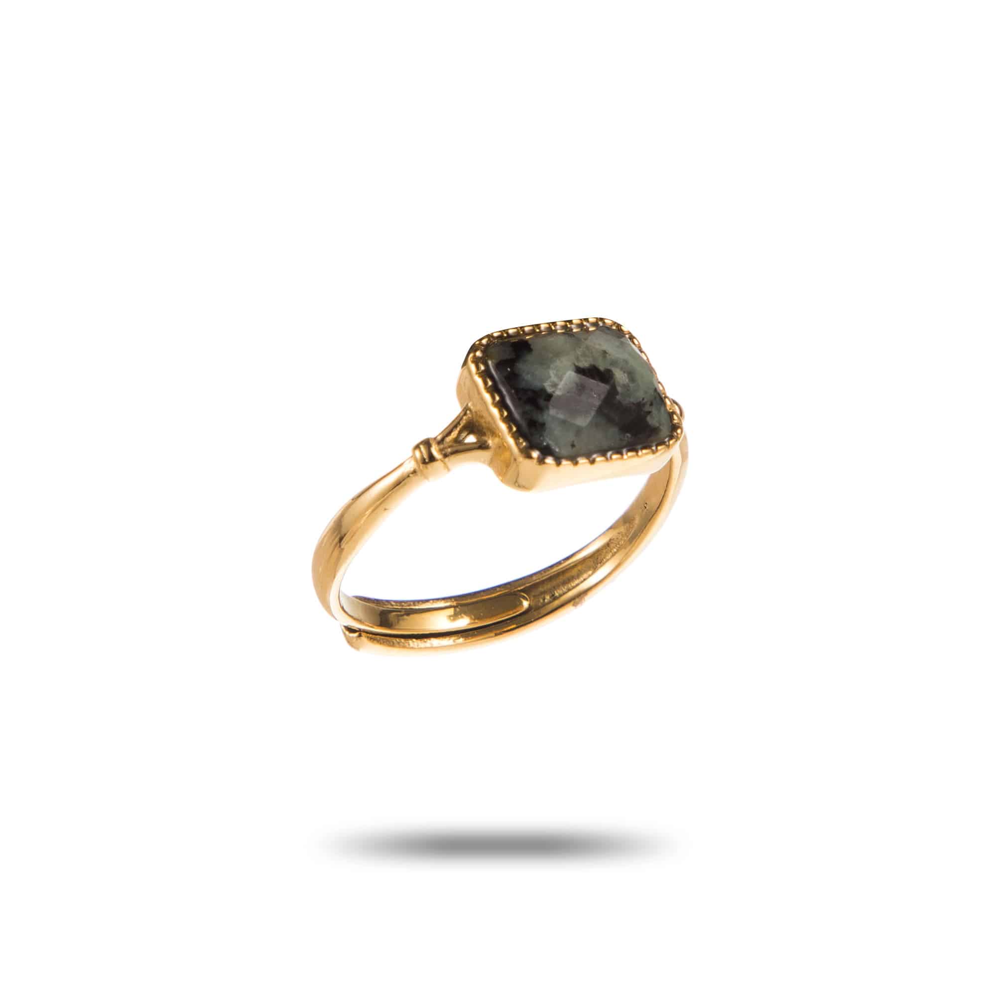 Bague turquoise africaine et acier inoxydable doré