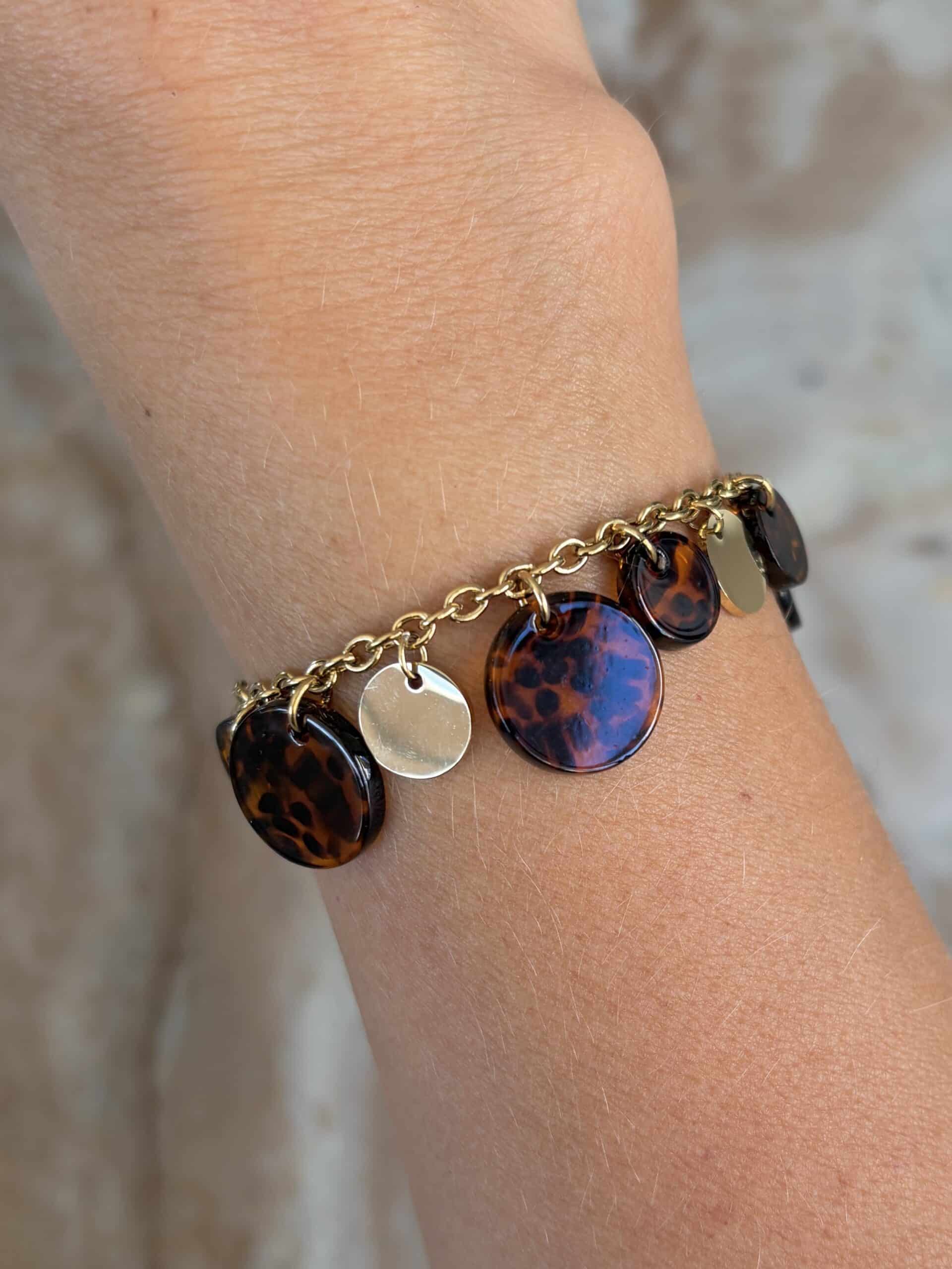 Bracelet à Mailles XXL et Pampilles en Acier Inoxydable et et papille imprimé léopard - Bijou en acier inoxydable La boutique de Cha