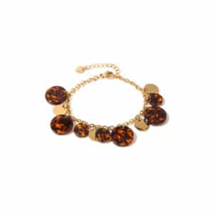 Bracelet à grosse maille waterproof en acier inoxyable doré avec pampilles rondes imprimé léopard - Bijou La boutique de Cha