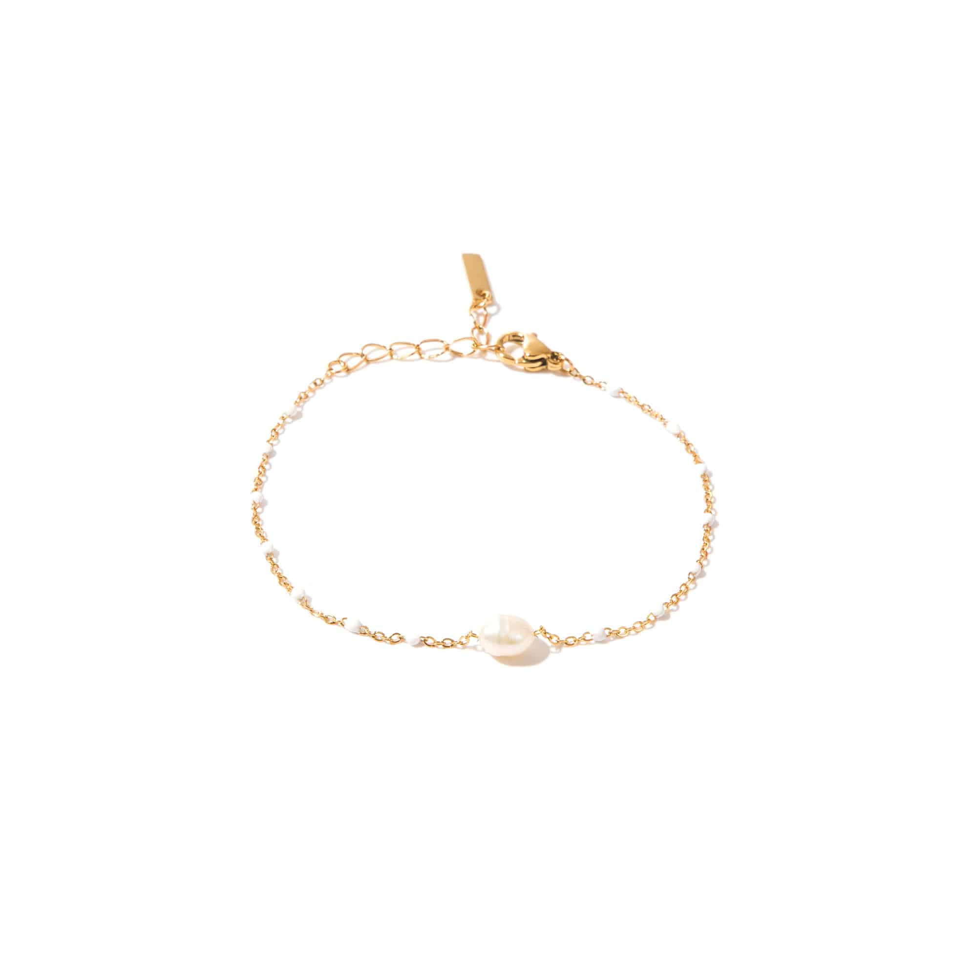 Collier fin avec chaine doré et billes de résine blanche, chaine acier inoxydable, pendentif perle d'eau douce - Bijou waterproof la boutique de Cha