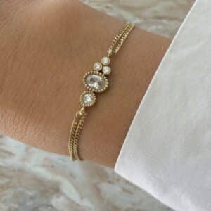 Bracelet très fin à double rang avec pendentif composé d'un asymétrie de strass blancs