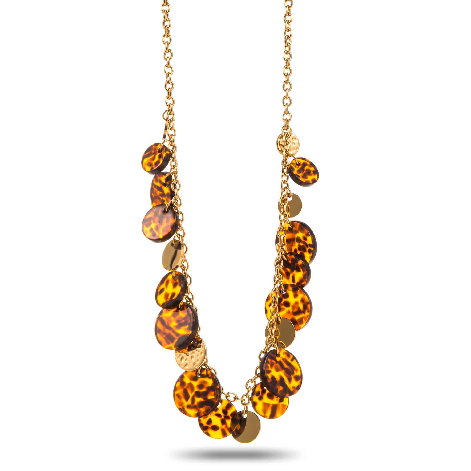 Collier à grosse maille waterproof en acier inoxyable doré avec pampilles rondes imprimé léopard - Bijou La boutique de Cha