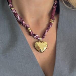 Collier bandana avec pendentif coeur bijou en acier la boutique de cha