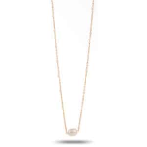 Collier fin avec chaine doré et billes de r"sine blanche, chaine acier inoxydable, pendentif perle d'eau douce