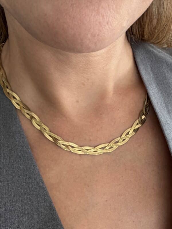 Collier maille plate tressée bijou waterproof en acier inoxyable doré bijou La boutique de Cha