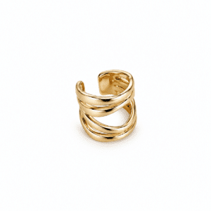 Ear cuff assez imposant composé d'anneaux plus ou moins épais entrelacés. Ce bijou en acier inoxydable habille votre oreille sans que cette dernière ne soit percée.