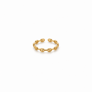 Bague fine fabriquée en acier inoxydable de couleur or et composée de petites mailles marines