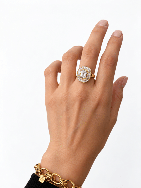 Bijou strass bague large en acier inoxydable