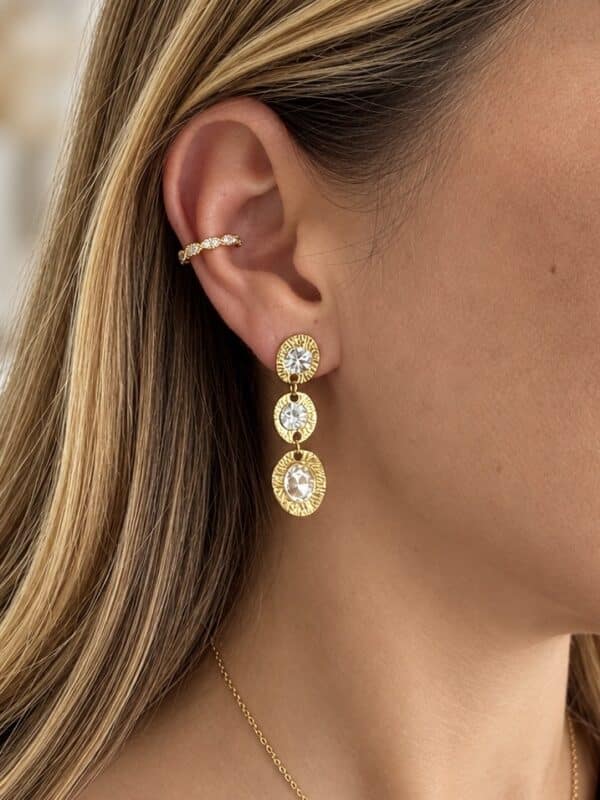 Boucles d’oreilles en acier inoxydable doré et strass blancs