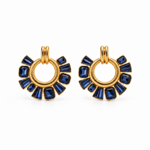 Boucles d'oreilles pendantes en acier doré et bleu