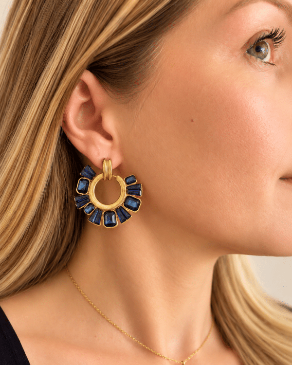 Boucles d'oreilles pendantes en acier doré et bleu