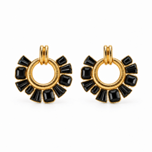 Boucles d'oreilles pendantes en acier doré et noir