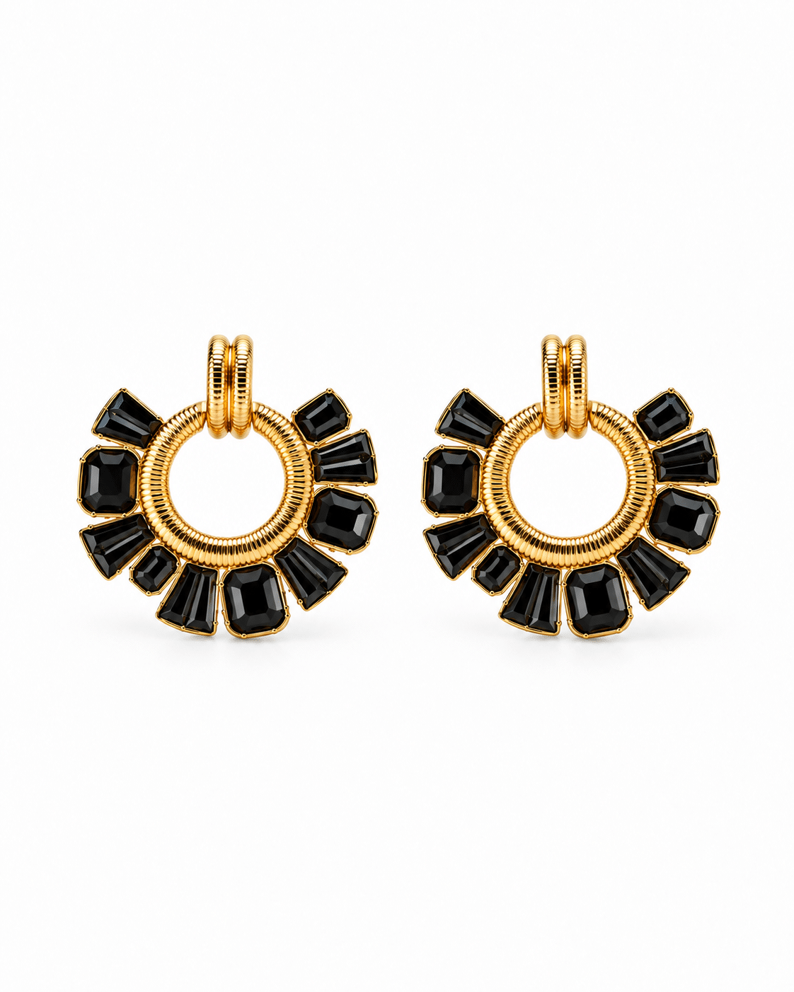 Boucles d'oreilles pendantes en acier doré et noir