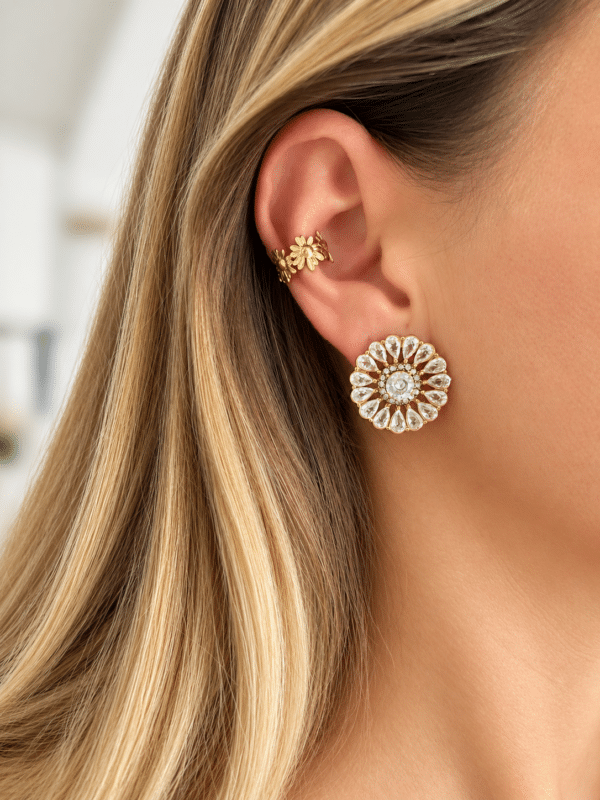 Boucles d'oreilles rondes serties de strass - Bijou en acier inoxydable la Boutique de Cha 