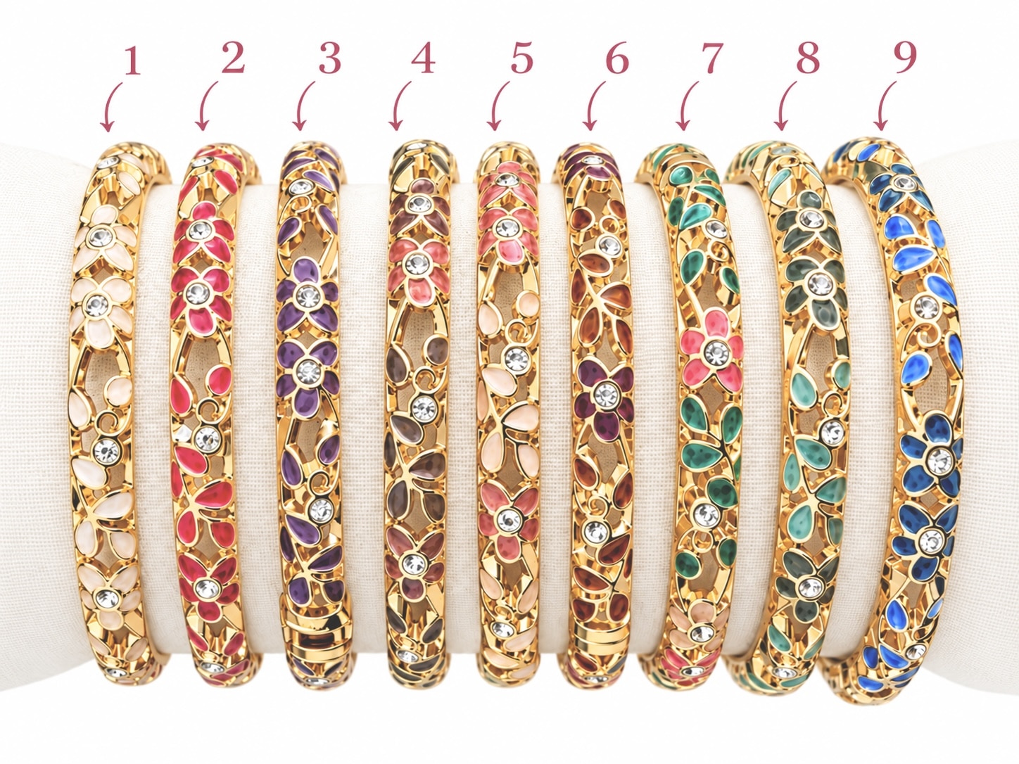 Bracelet jonc THAILANDAIS en laiton avec fleurs émaillées - Bijou tendance la Boutique de Cha