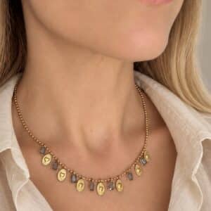Collier en acier inoxydable avec pampille strass marron